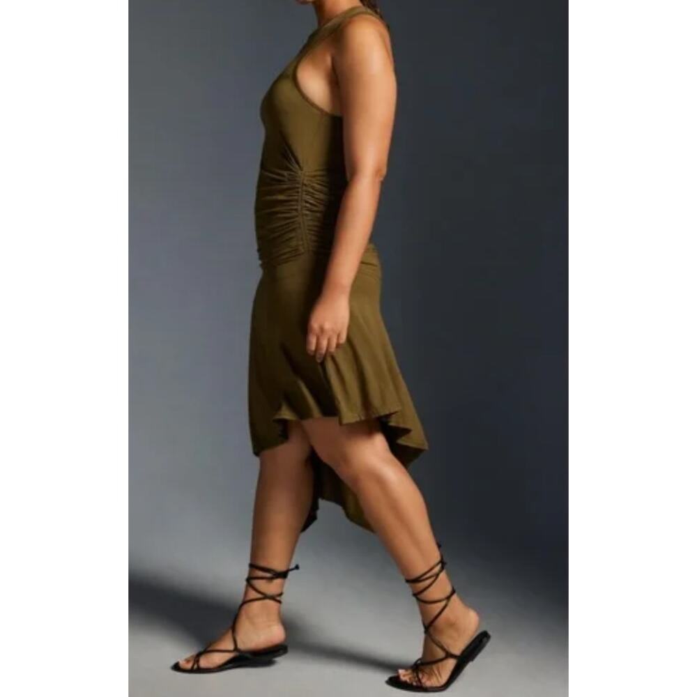 Daily Practice Anthropologie NWT Sleeveless Side Ruched Dress Olive Green 2X